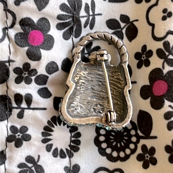 -Vintage Blue Crystal and Silver Purse Brooch - Picture 2 of 4